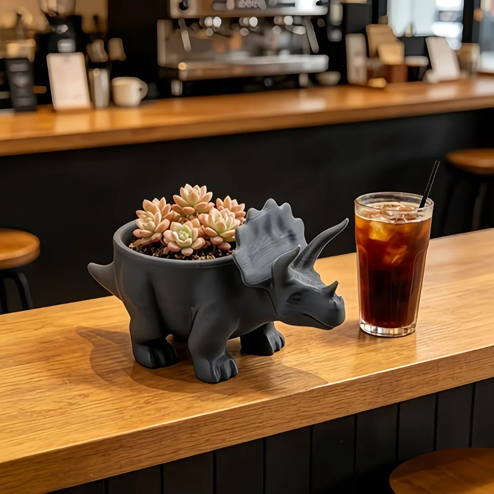 Newest 3D Printed Matte 3D Printed Triceratops Planter Dinosaur Shaped Succulent Pot Cute Animal Desktop Plant Decor Container