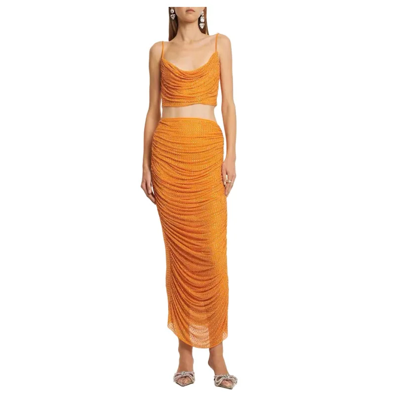 

Par Dr Glue Diamond f Skirt Two-Piece Set Women's Crop Top Sweet-and-Spicy Sle Mid-Waist A-Line Skirt Summer Wear