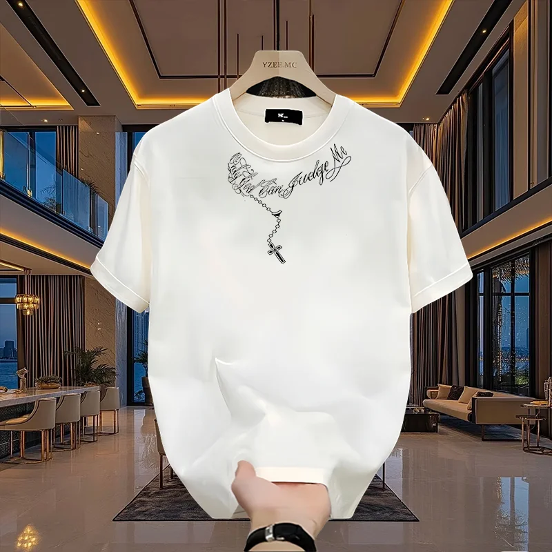 

Хлопковая футболка свободного кроя с круглым вырезом и короткими рукавами, повседневный удобный дышащий топ с принтом для пар, молодежная летняя мода