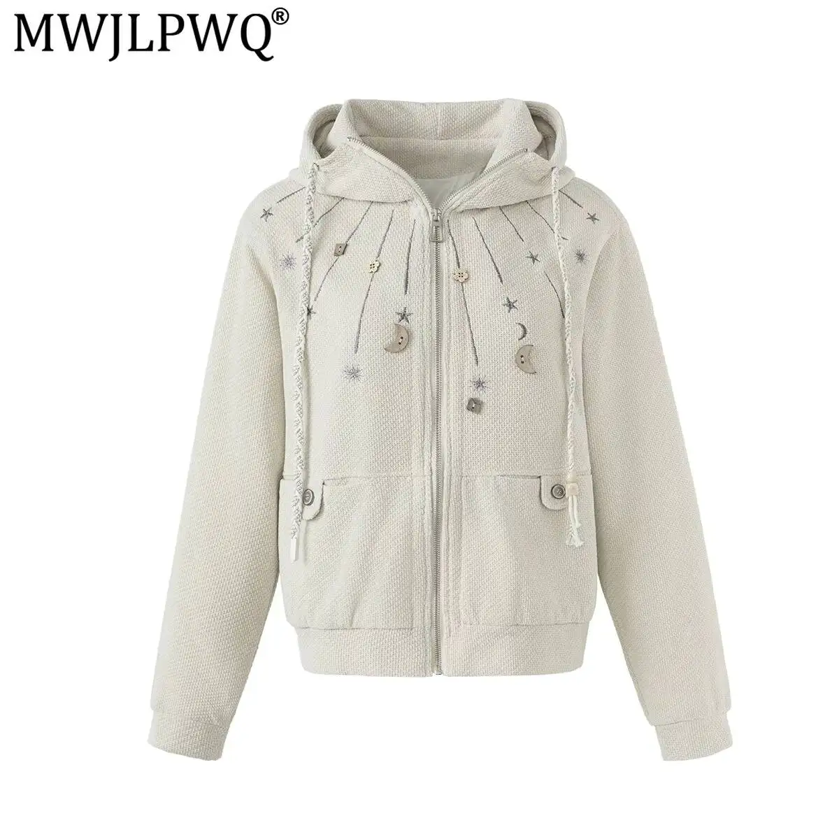 MWJLPWQ Vintage Niche Decorative Design Hooded Sweatshirt Men's Street Style Trendy Long Sleeve Jacket 2026 Autumn New 20065