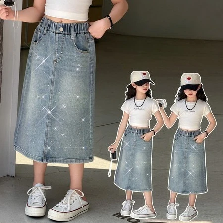 New Fashion Kids Child Long Style Denim Shorts With Rhinestones For Teenger Girls Summer Casual Shorts With Butterfly and Hearts