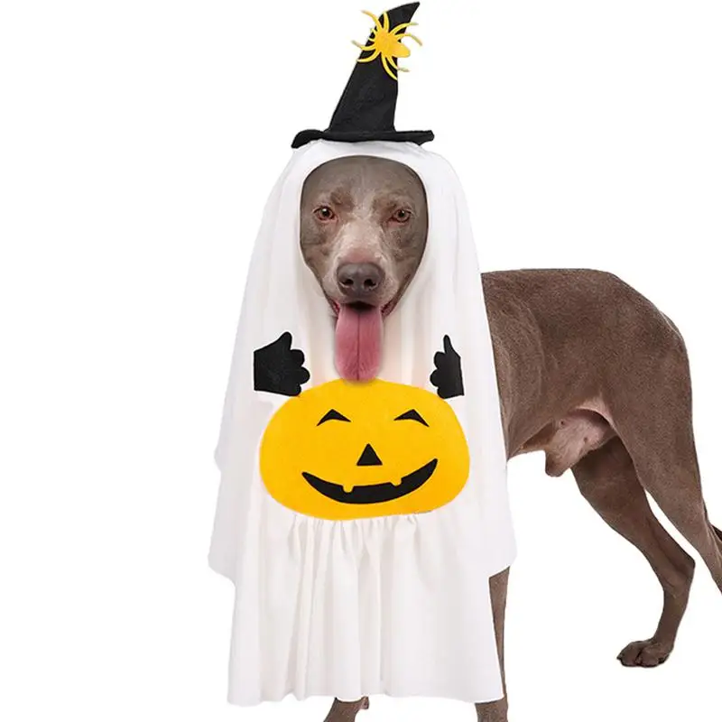 Pet Ghost Costume Witch Hat Pumpkin Ghost Pet Clothes Fancy Dress For Dogs Cats Pet Outfits For Halloween Cosplay Gathering