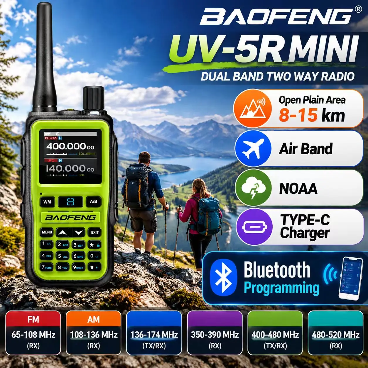 BAOFENG UV-5R Mini Air Band Receive VHF UHF Dual Band Transmit & Receive FM Amateur Ham VOX Walkie Talkie UV-5RMINI