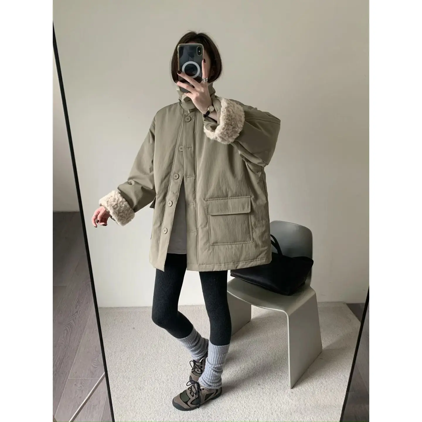 

Зимняя новая хлопковая куртка 2025 года, рабочая одежда из ягненка, плотное пальто, теплое хлопковое пальто