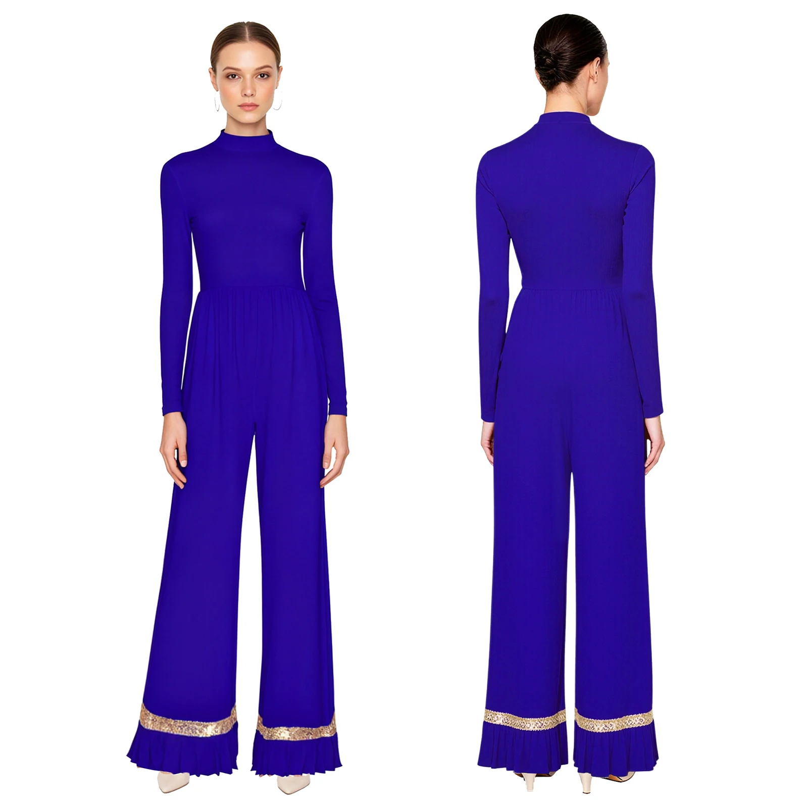 Pagliaccetti da chiesa per lode da donna, tuta intera con maniche lunghe e paillettes per abbigliamento da ballo per spettacoli di coro della chiesa