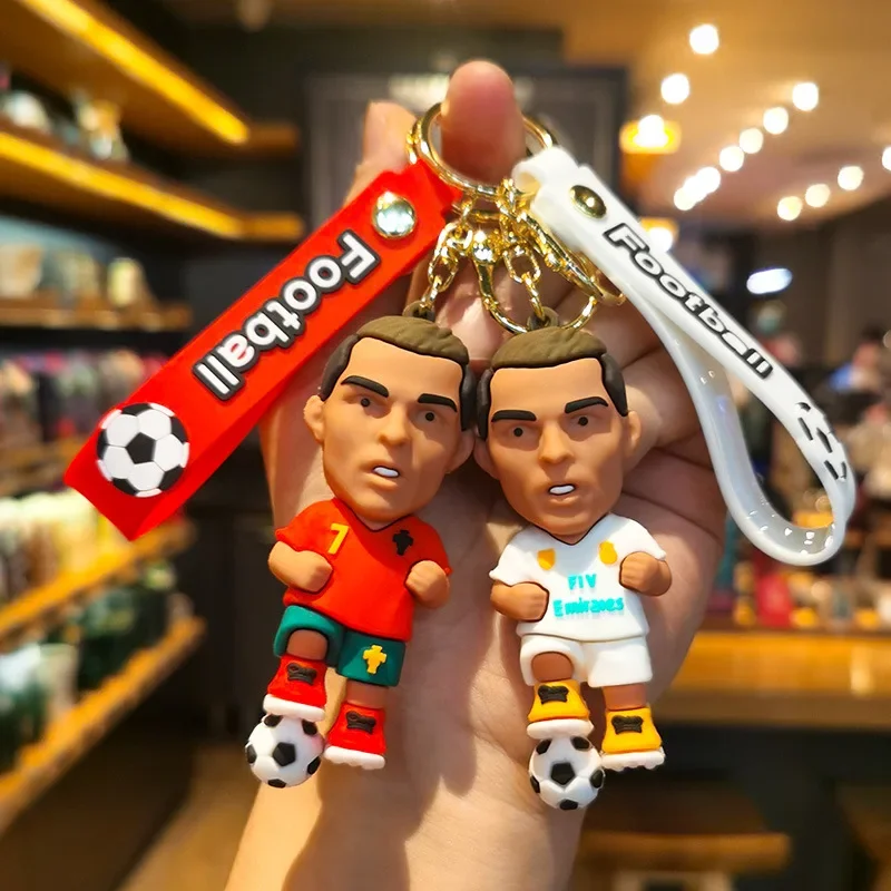 Football Star Ronaldo Figure Keychain Jewelry Bag Pendent Keyring Collec tion Doll Car Ornaments Key Accessories Souvenirs Gifts