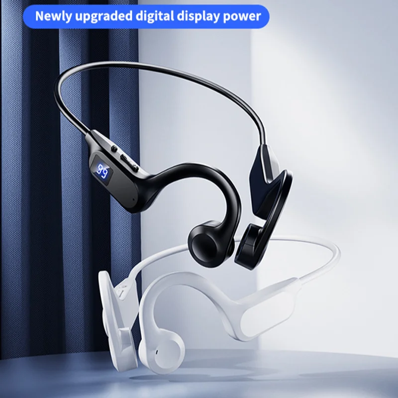 Słuchawki Bluetooth IPX8 z przewodnictwem powietrznym, gniazdem na kartę TF, cyfrowym wyświetlaczem, wodoodporne, sportowe zaczepy na uszy do pływania, biegania, na siłownię. — zdjęcie produktu 4