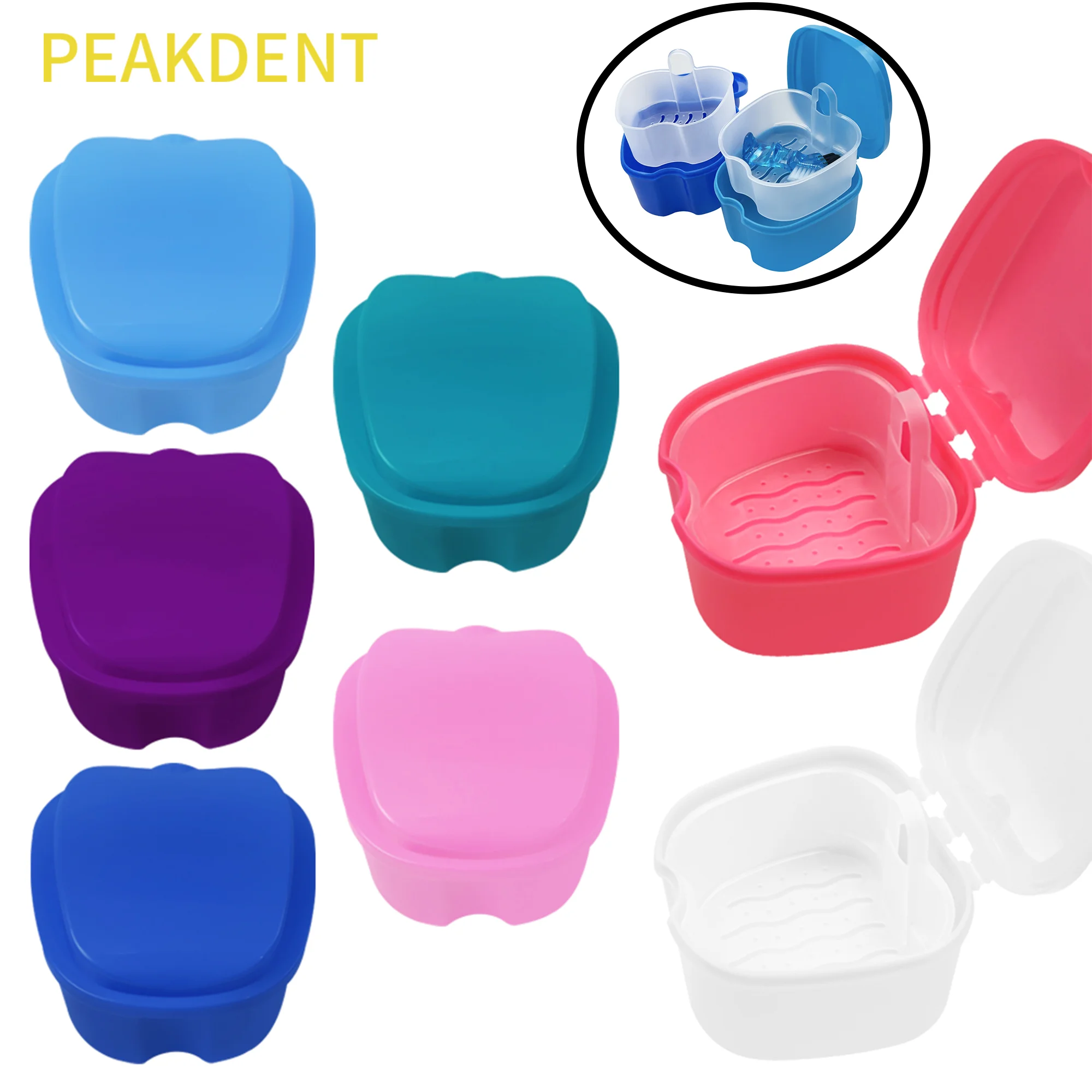 Denture Bath Box Dental False Teeth Storage Box With Hanging Net Container Artificial Tooth Case Orthodontic Retainer Case