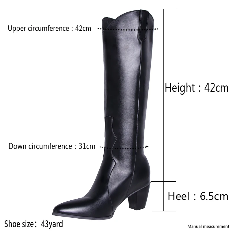 Black Western Boots Women Wedge Heels Knee High Boots Fashion Pointed Toe Shoes 2022 Winter Slip On Cowgirl Boots Botas Mujer