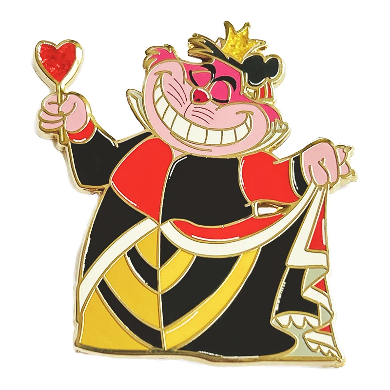 Personalized Cartoon Cute Pink Cat Lapel Pin Queen Of Hearts Dress Up Gold Metal Hard Enamel Alice In Wonderland Badge For Gift