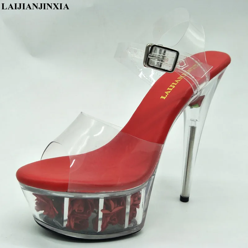 LAIJIANJINXIA New 15CM/6inches PVC Upper Model Sexy Exotic High Heel Platform Party Women Sandals Pole Dance Shoes K207