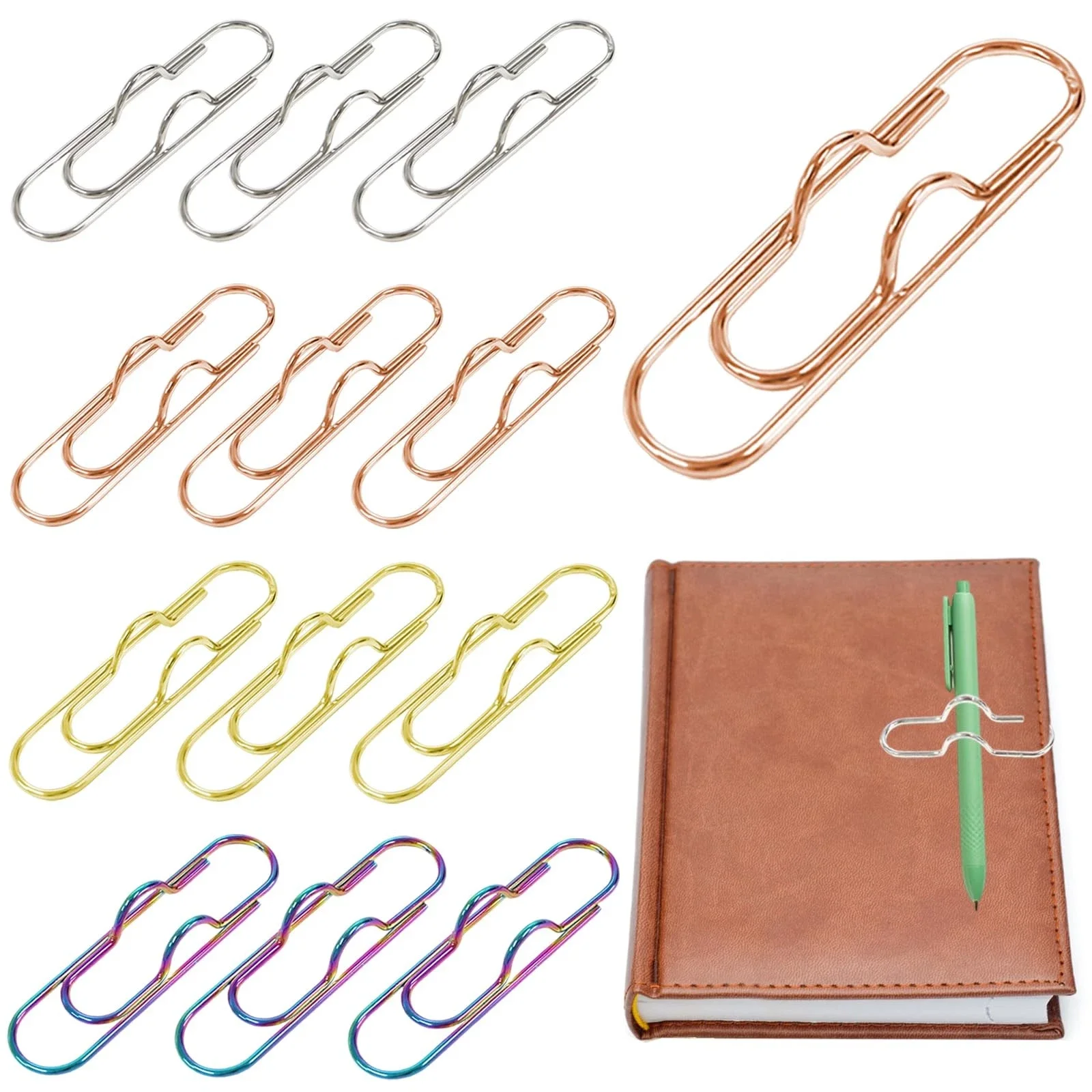10-1Pcs Metal Pen Holder Clips Portable Paper Fix Clips Journal Document Notebook Pictures Pin Pocket Student Office School Tool