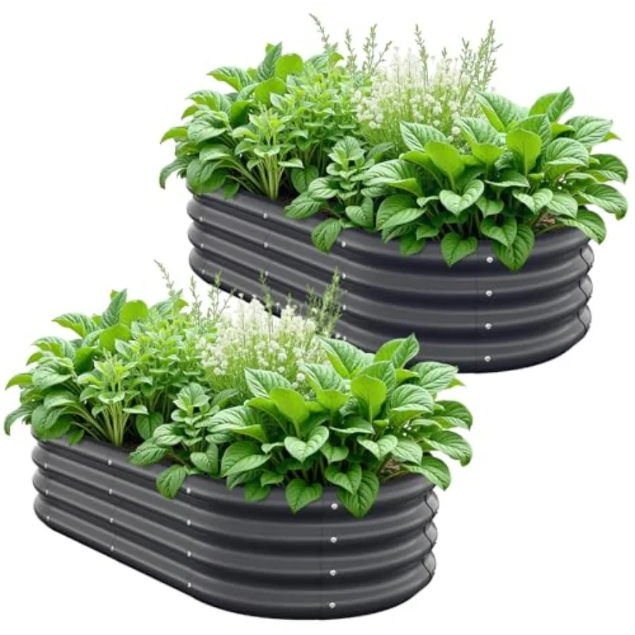 

Оцинкованный металлический комплект для приподнятой грядки, легкие уличные ящики для растений с простой сборкой, 4x2x1 фут, 2 шт., овальные, большие, оцинкованные