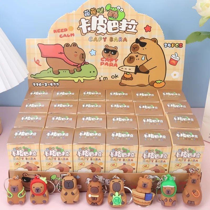 Caliente 24 unids/set Capybara figura caja ciega Anime Capibara figuras muñeca llavero colgante decoración juguete para niños regalo de Navidad