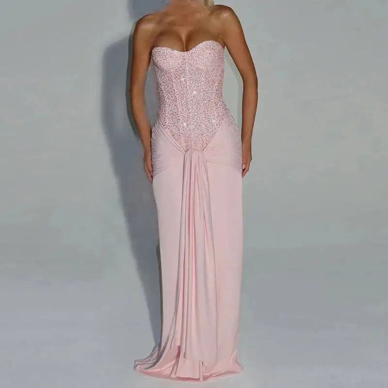 

Сексуальные блестящие вечерние платья с блестками, женские вечерние платья 2026, летнее облегающее платье без рукавов с черными рюшами и драпировкой, длинное платье макси