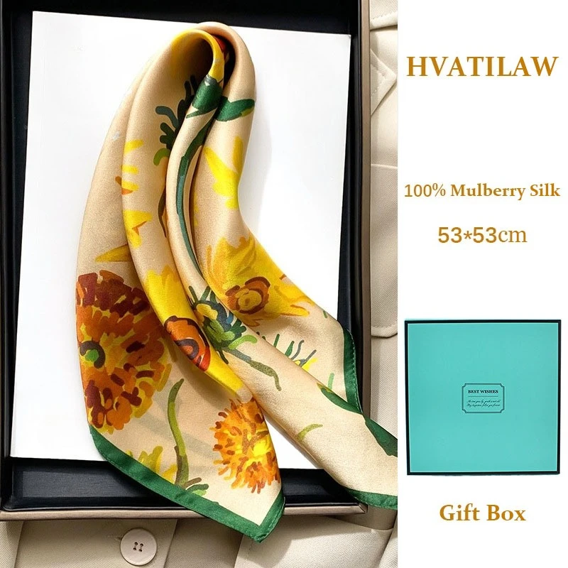 

Luxury 100% Mulberry Silk Scarf 53x53cm Women Silk Head Scarf Small Square Neckerchief Lady Bandana Silk Neck Scarf Gift for Mom
