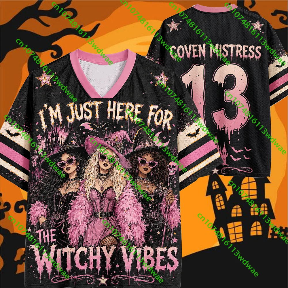 Retro Hocus Pocus Hexen Halloween Jersey Locker Sitzendes Sportliches Trendiges Damen Freizeit Halloween Kostüm Party Erwachsenen Top T-Shirt – Detail 3
