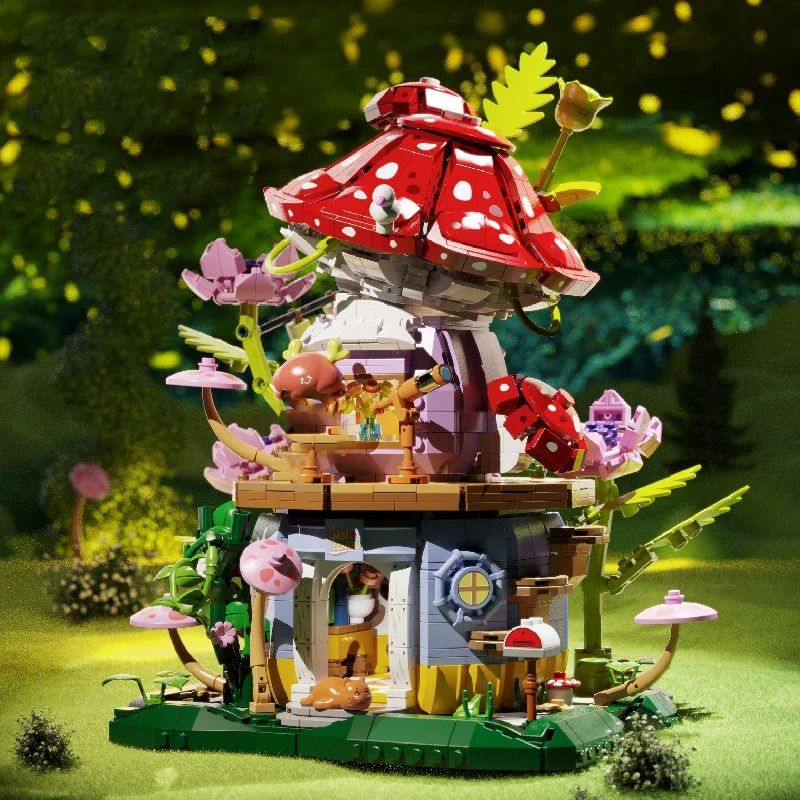Flowers Carrot House Mushroom House Mini Building Blocks Carrot Forest House Bricks Set With Lights Children\'s Toys Gifts