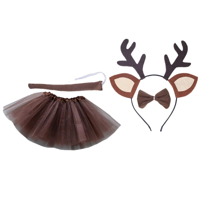 Deer Costume Christmas Party Accessories Plush Reindeer Antler Headband Dress Pretend Outfit for Girl Cosplay Party