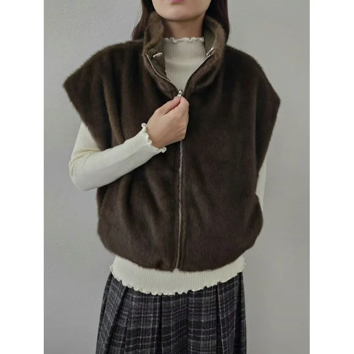

Women's Double-Sided Wear Furry Warm Vest Collar Jaet Spring Autumn Winter Commute Sle Faionable Trendy Thermal Top