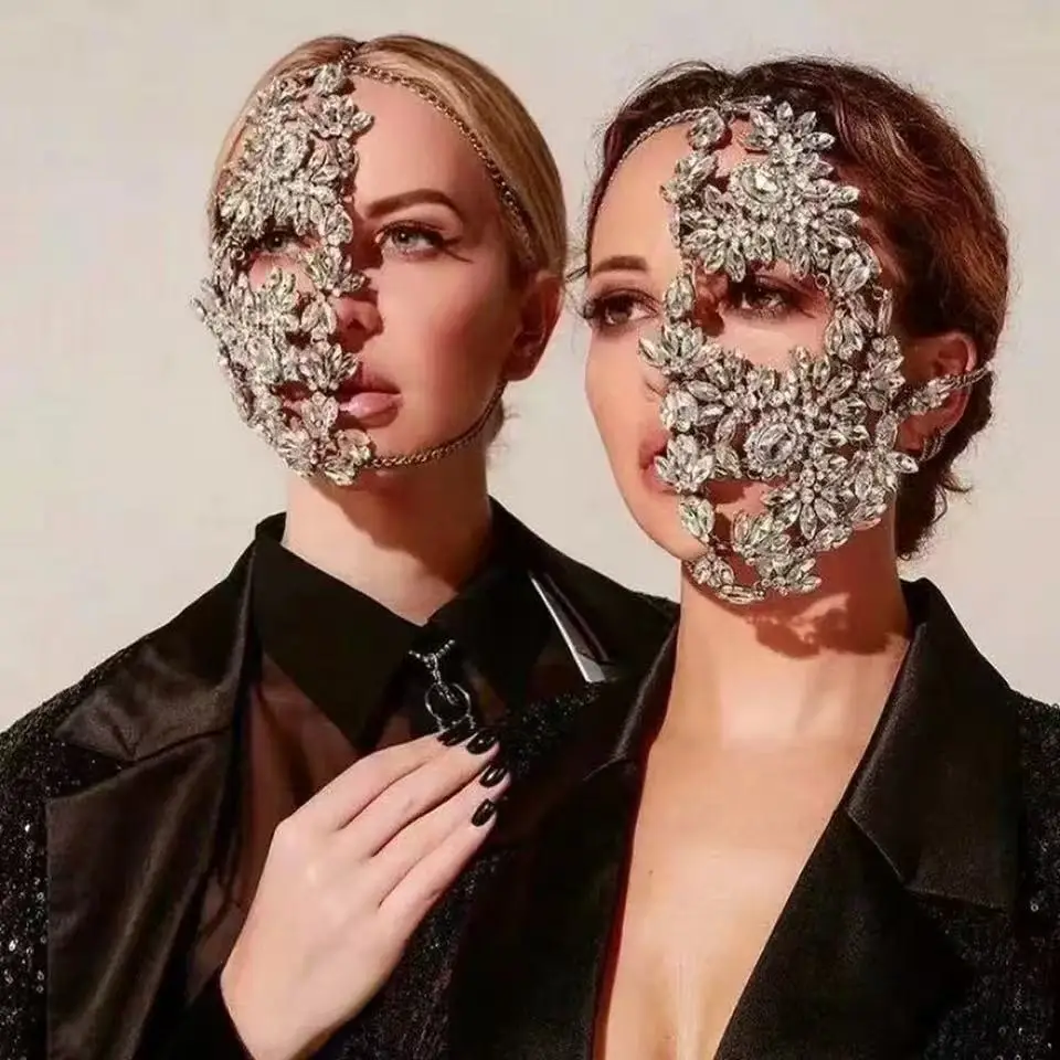 Exaggerated Trendy Makeup Ball Half Face Full Diamond Fashion Party Performance Zircon Mask Exquisite Wearing Accessories