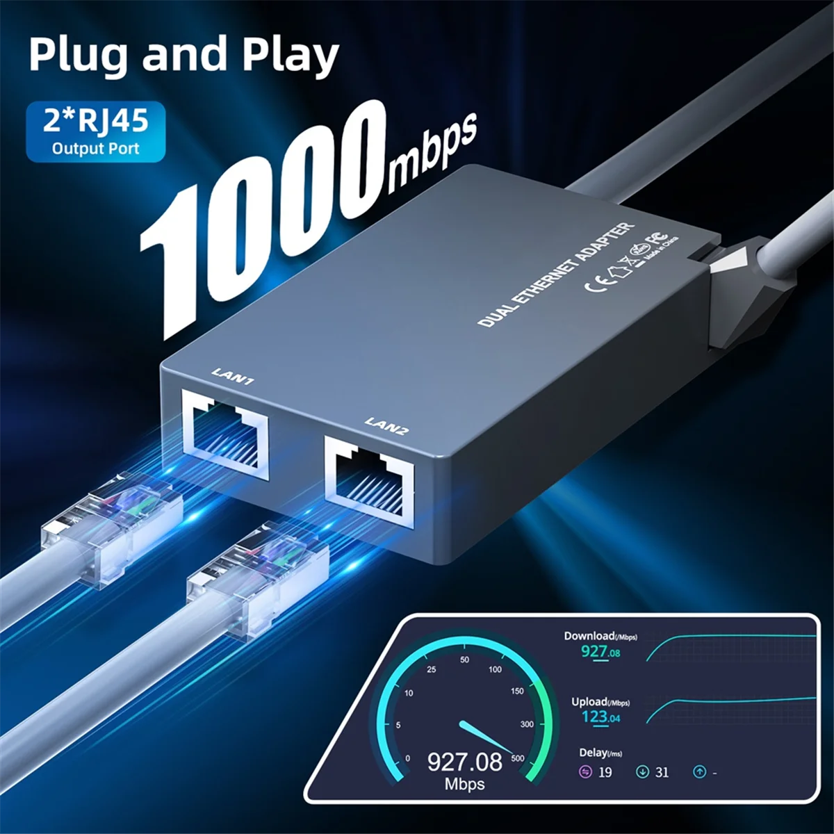 

B94A For Starlink 2 Ports Ethernet Adapter for Dish Antenna Satellite Internet V2 Powerline for Wired External Network GEN2