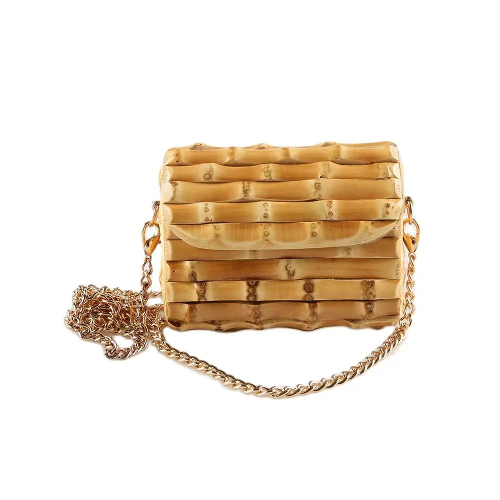 Nilerun Long Adjustable Chain Unique Handmade Natural Wood Rattan Straw Bamboo Root Small Mini Cross Body Messenger Shoulder Bag