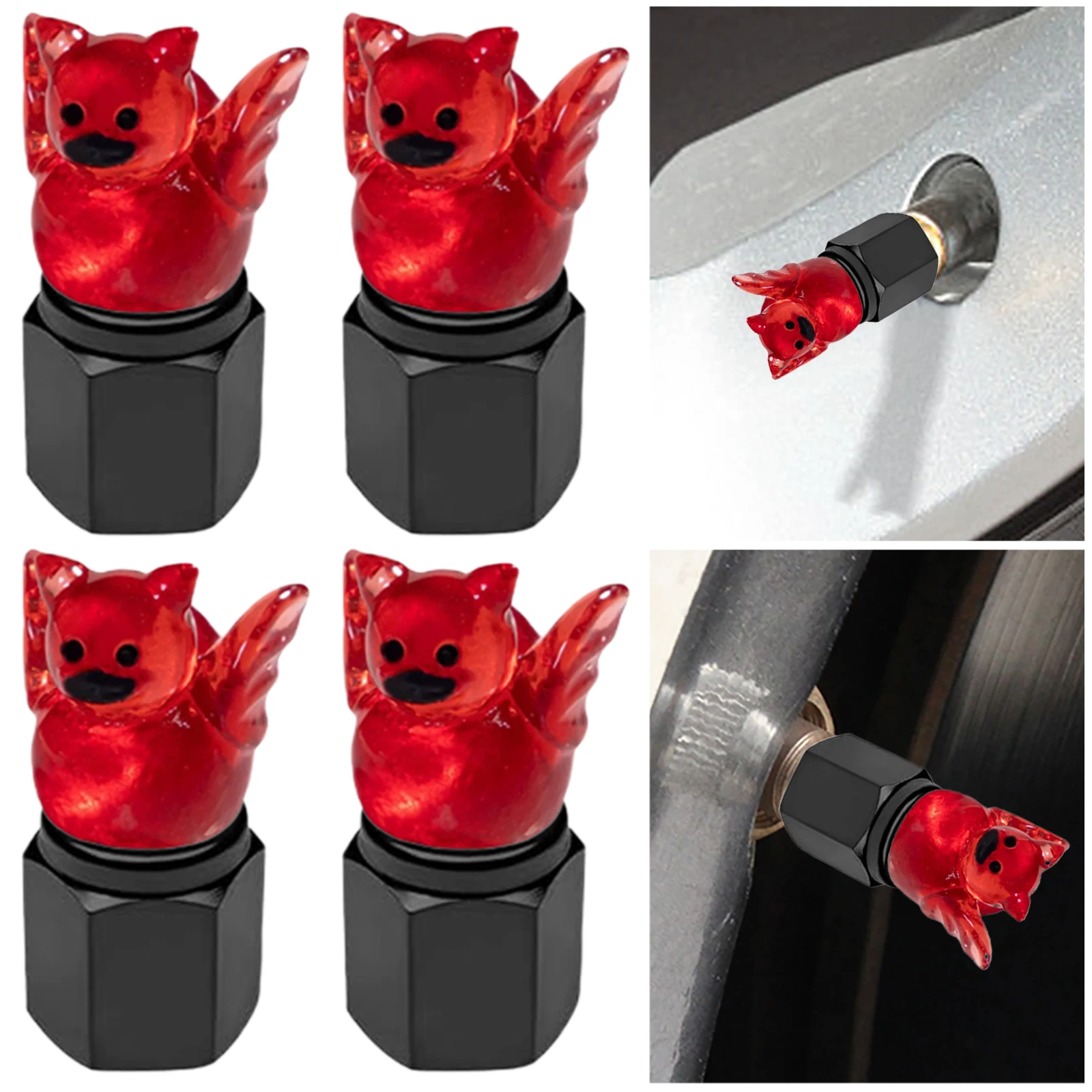 4 عبوات من أغطية صمامات الإطارات اللطيفة المتوهجة في الظلام، أغطية صمامات الإطارات المزخرفة للسيارات والدراجات النارية والدراجات #1