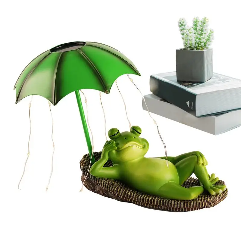 

Solar Garden Frog Statue Solar Powered Frog Ornaments Solar Frog Umbrella Pond Statues for Trees Flower Beds Fences Sidewalks