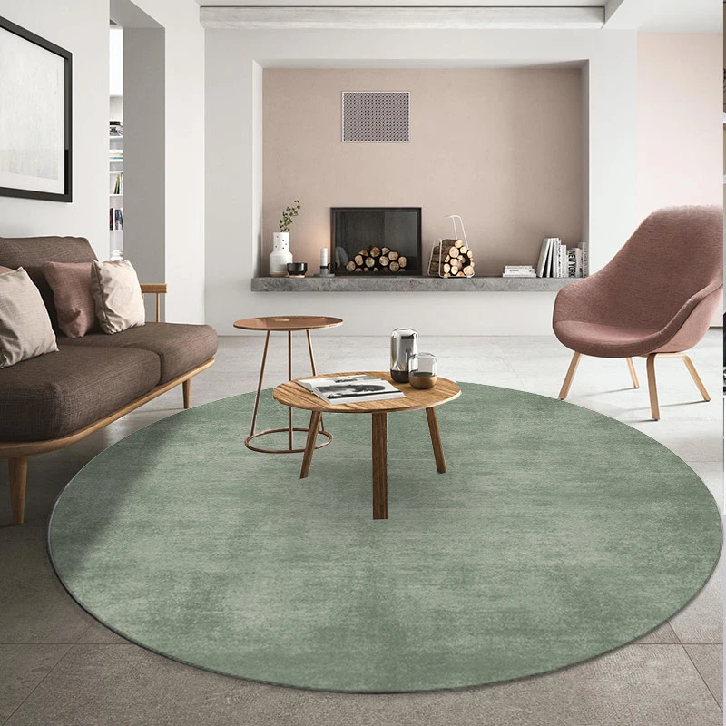 Dark Green Nordic Style Round Carpet for Living Room Decoration Home Carpets Non-slip Floor Mat Minimalist Area Rugs for Bedroom