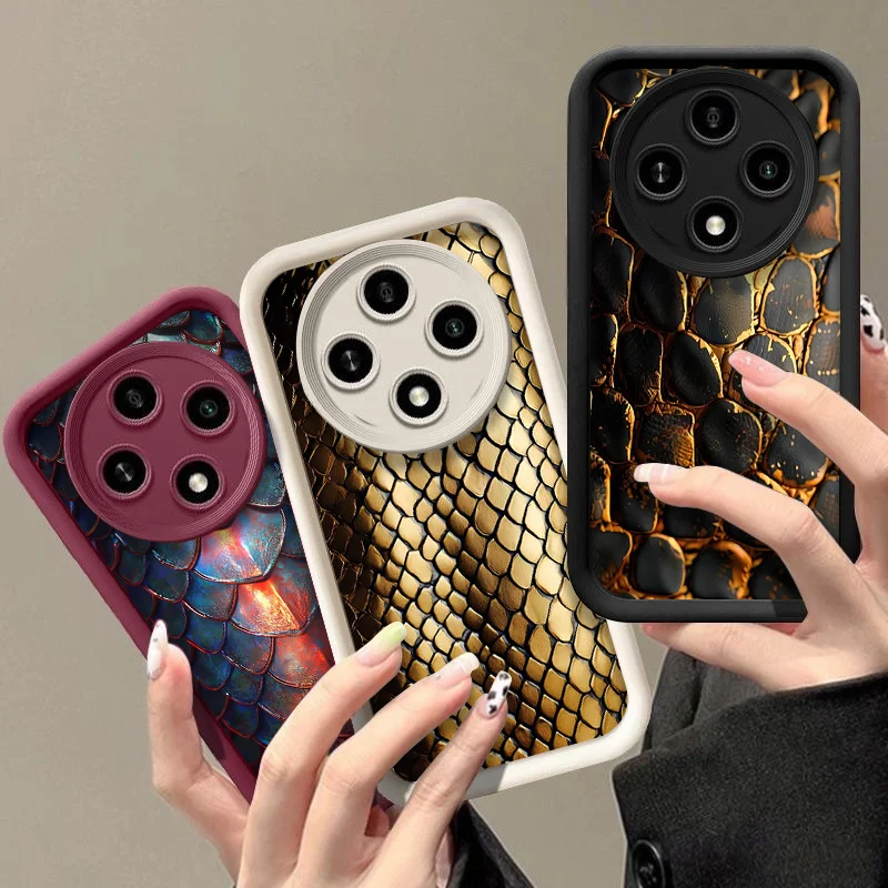 Funda de Teléfono con Textura de Escamas Doradas y Negras para Honor Huawei Nova 11 Pro 10 9 SE 7 P40 P30 Mate 60 50 40 PRO 5G