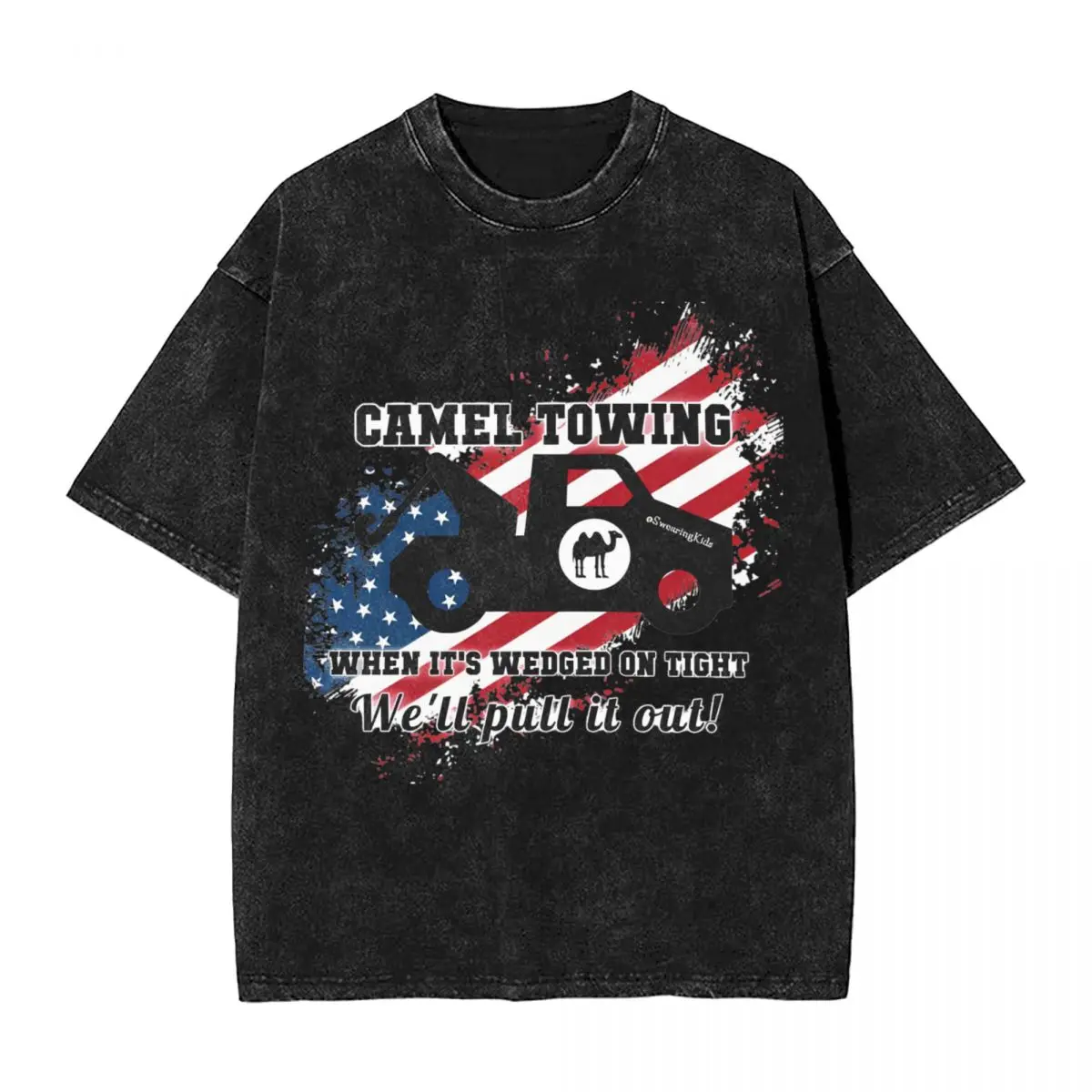 Washed T Shirts Camels Towing Hip Hop Vintage T-Shirts Street Off Road Vehicle Racing Streetwear Tops Tee Shirt for Men Women