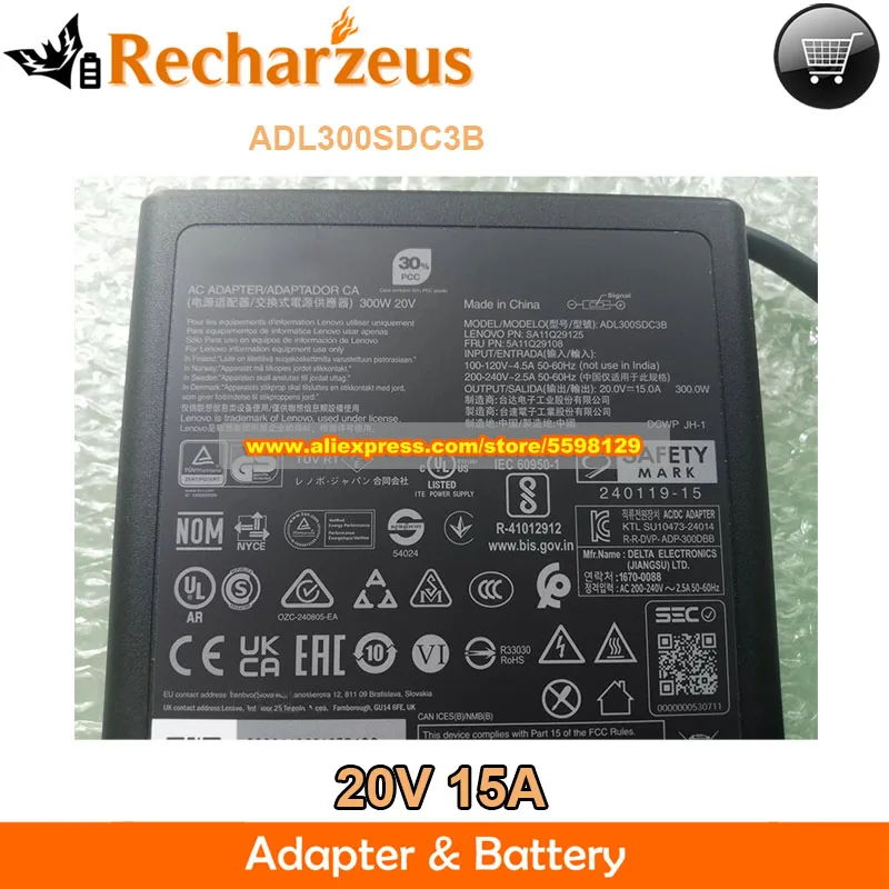 

Genuine ADL300SDC3B AC Adapter 300W 20V 15A Charger For Lenovo LEGION 7 GAMING R9000P R9000K Y9000K Y9000X Y7000P