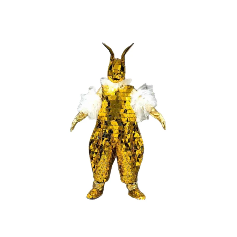 

Amusement park parade suit gold and silver rabbit mirror man clothing reflective