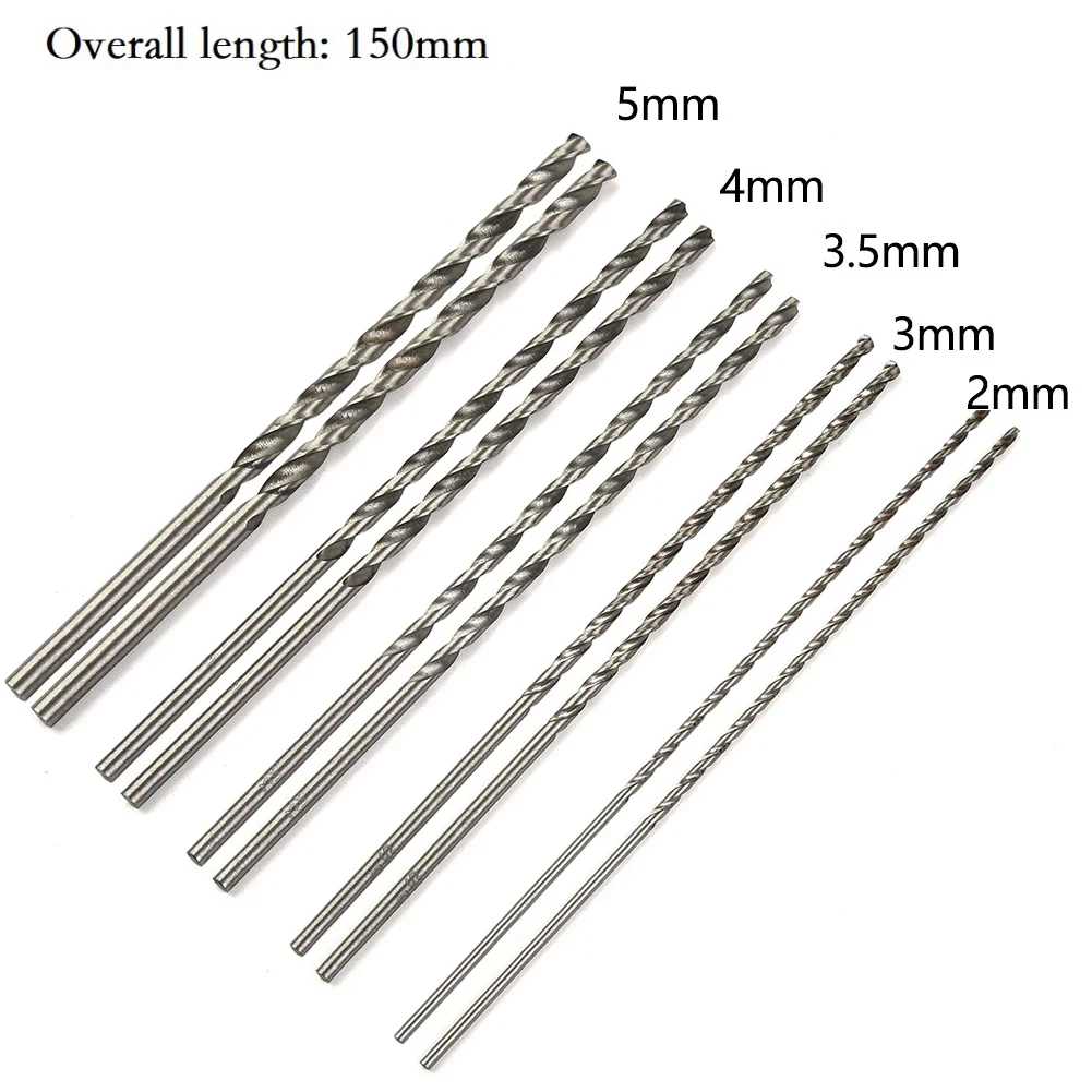 Brocas HSS de 10 piezas, 150mm, 2/3/3.5/4/5mm, cabezal para madera, aluminio, plástico, perforadora, taladro eléctrico, accesorios para herramientas eléctricas