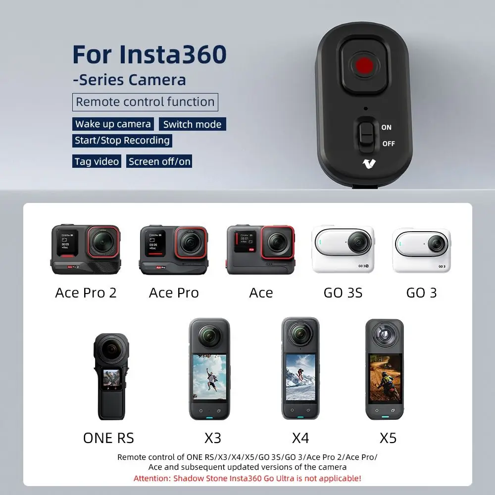 Telecomando Bluetooth portatile Gamma 10M Mini fotocamera Controller di ripresa wireless leggero per Insta360 X5/X4/AcePro 2