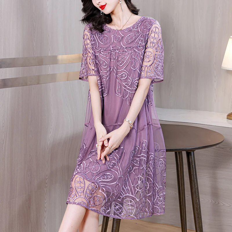 Midi Embroidery Summer Boho Dress Women Spring 2024 Solid Vintage Korean Fashion Vestiti Donna Vestidos Elegantes Para Mujer