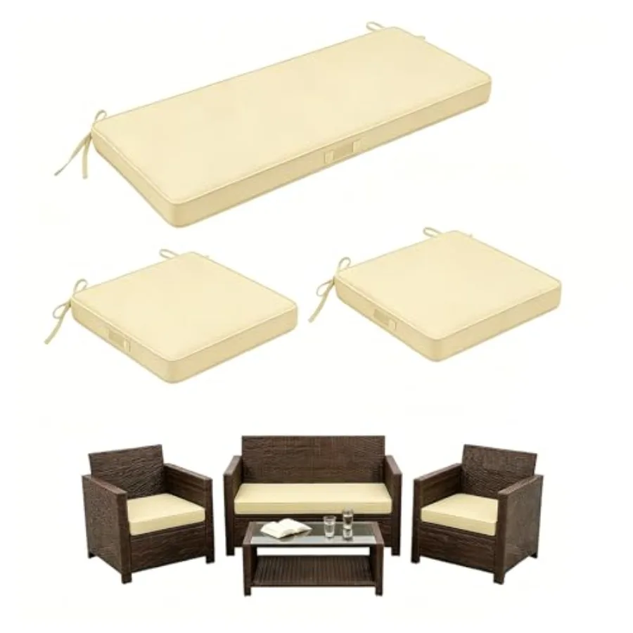 

3 Pack Foam Wicker Patio Furniture Cushions Replacement Cushions Fit Outdoor 4 Pieces Rattan Chair Sofa Set Waterproof Outside