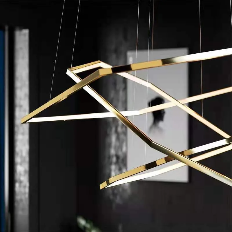 

Geometric stainless steel hexagonal chandelier LED light luxury modern living room chandelier minimalist restaurant simple chand