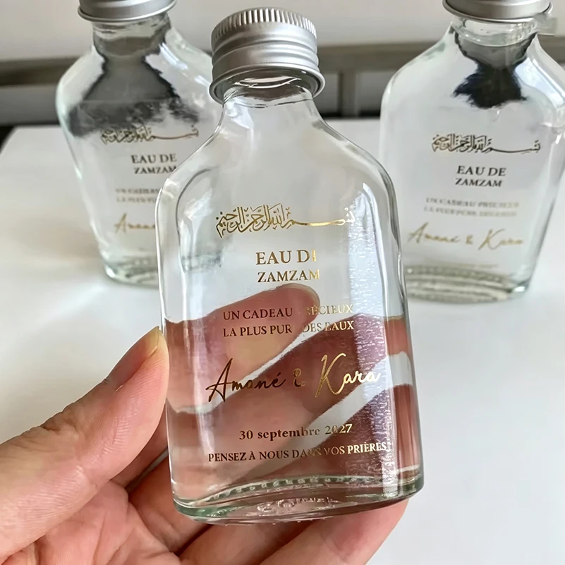 Customized Rectangular Transparent Bottle Sticker Zamzam Water Personalized Wedding Label for Engagement Distribution Decoration