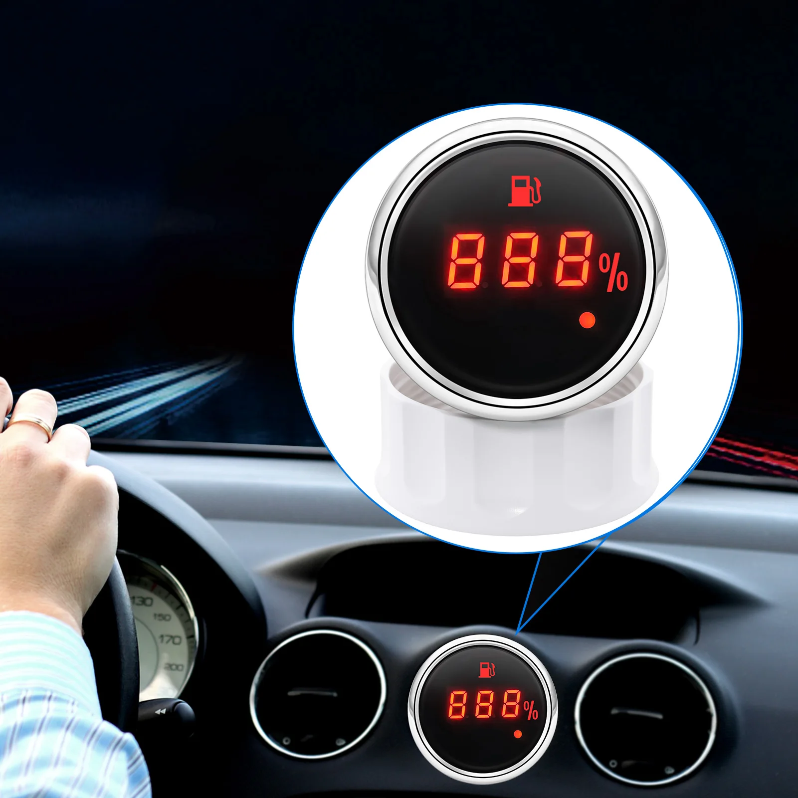 HD 2'' 52mm Digital Fuel Level Gauge 240-33ohms 0-190ohms With Alarm Light Oil Tank Gauge Meter Red LED for Car Truck Boat 9-32V