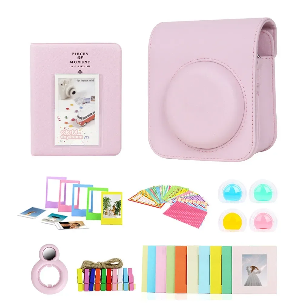 Per Fujifilm Instax Mini 12 Accessori per fotocamera istantanea Kit 7 in 1 Album fotografico \ Cornice per foto/Adesivo/Filtri per obiettivi selfie/Borsa per fotocamera