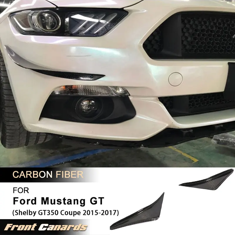 

Full Carbon Fiber Front Bumper Splitters Trim Cover for Ford Mustang GT Shelby GT350 Coupe 2015-2017 Fog Lamp Fins Canards Fins
