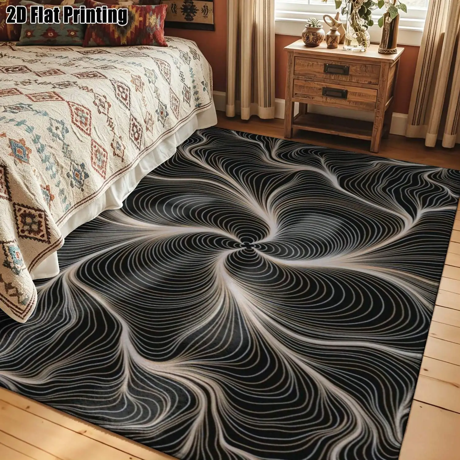 Psychedelic Vortex Spiral Pattern Area Rug Modern Optical Illusion Bedroom Carpet Artistic Bedside Lounge Floor Mat