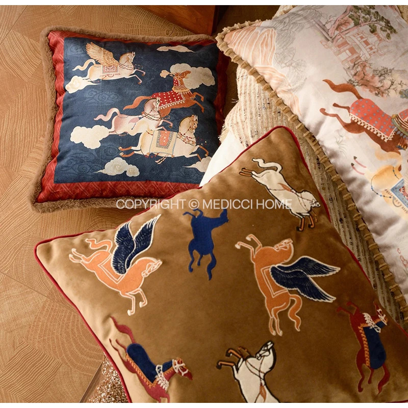 Medicci Home Eclecticism Style Exquisite Bolster Pillow Cover White Horse Printed Sofa Bedroom Decoration Cushion Case 30x60cm - view 4