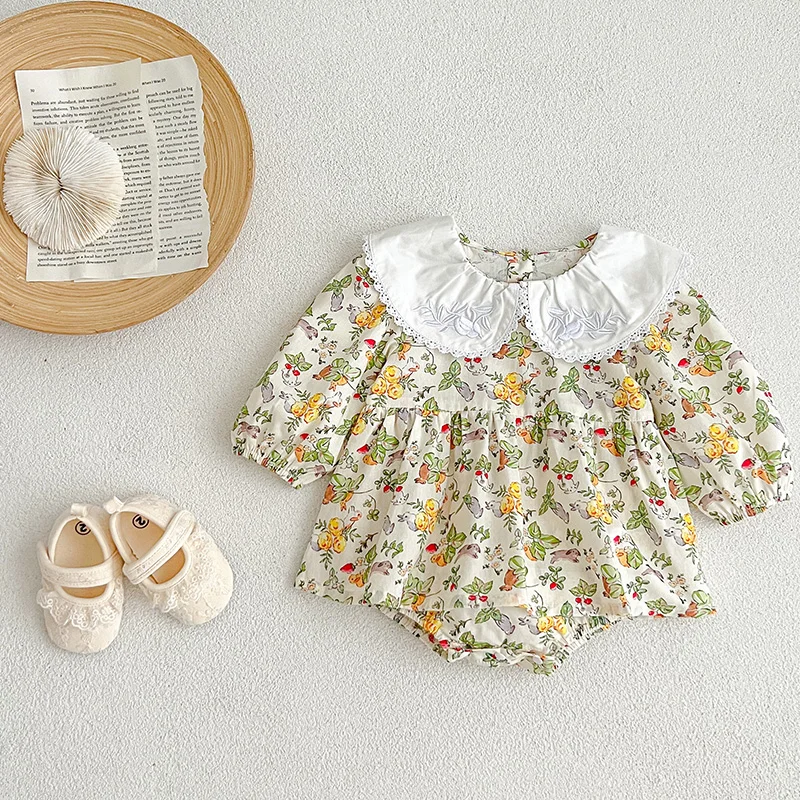 Autumn Girls Romper 0-24M Children Clothes Climbing Suit Long Sleeved Cotton Flower Print Toddler Baby Girl Romper Korean Style image 5