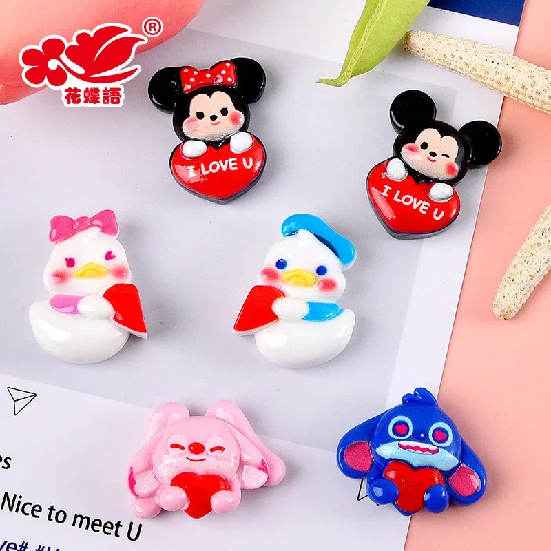 5pcs Cute Disney Mickey Love Cartoon Resin Flatback Supplies Charms for Diy Kawaii Resin Accessories Crafts Materials