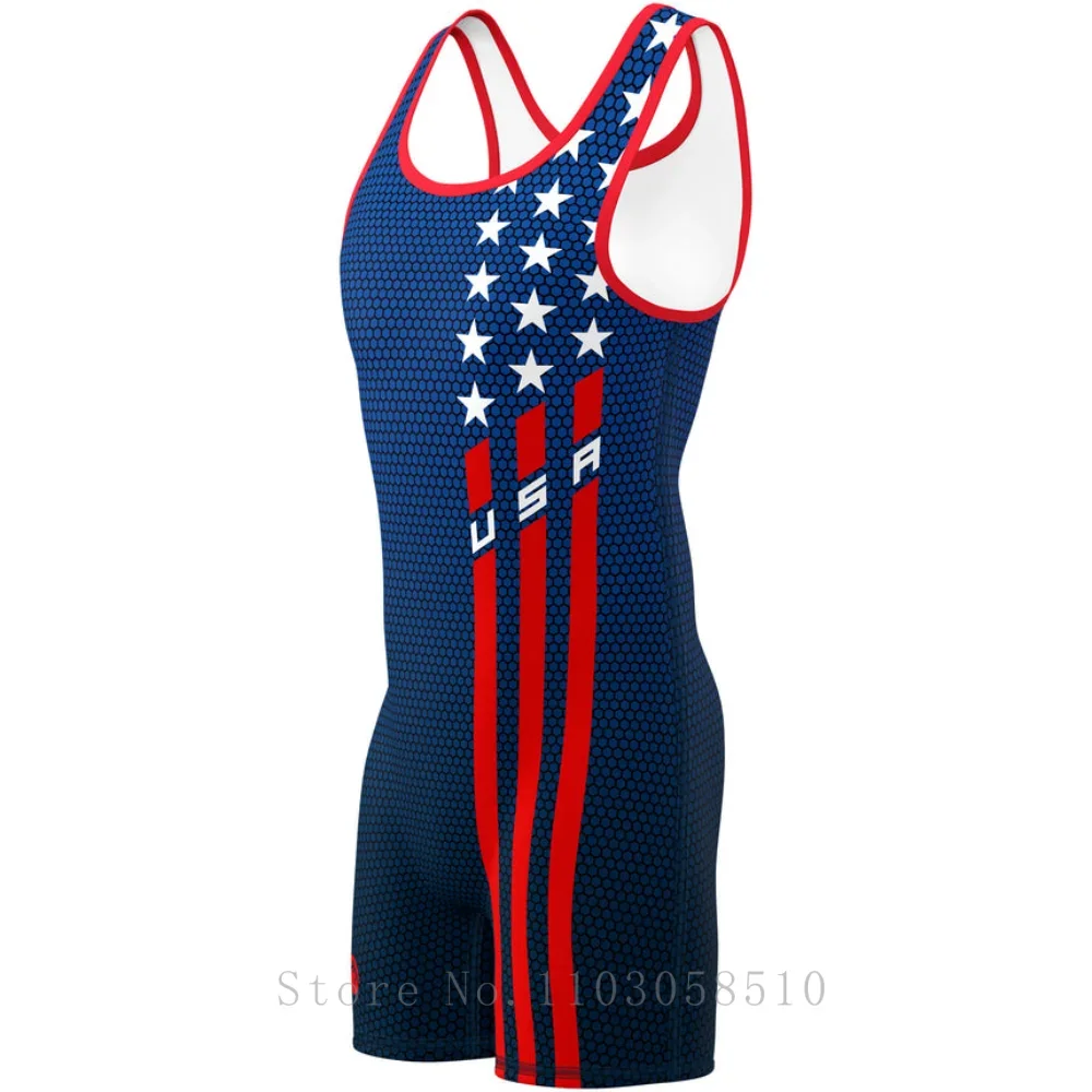 WrestlingMart Men's Wrestling Singlet Suit One Piece Bodysuit Boxing Triathlon Coverall Elastic Lycra GYM Weightlifting Wear