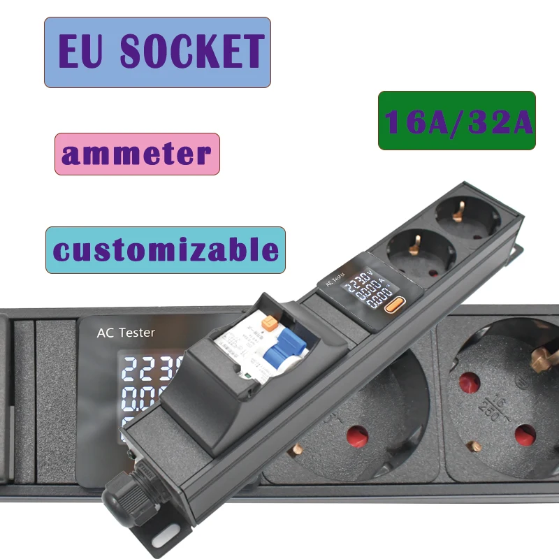 

Удлинитель PDU, розетка высокой мощности, 16/32 А, короткий переключатель, розетка европейского стандарта, корпус из алюминиевого сплава с амперметром, без удлинительного кабеля