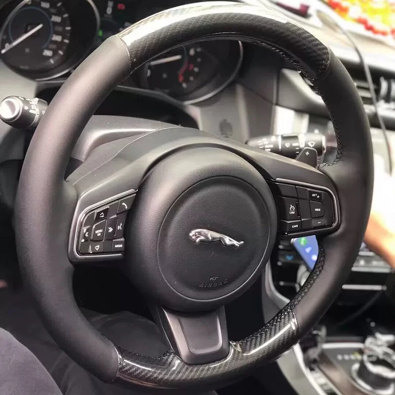 

Car Steering Wheel Cover for Jaguar XFL XE XJL F-PACE XKR Hand Stitched Leather Anti-slip Car Interior Full Wrap Protector Cover